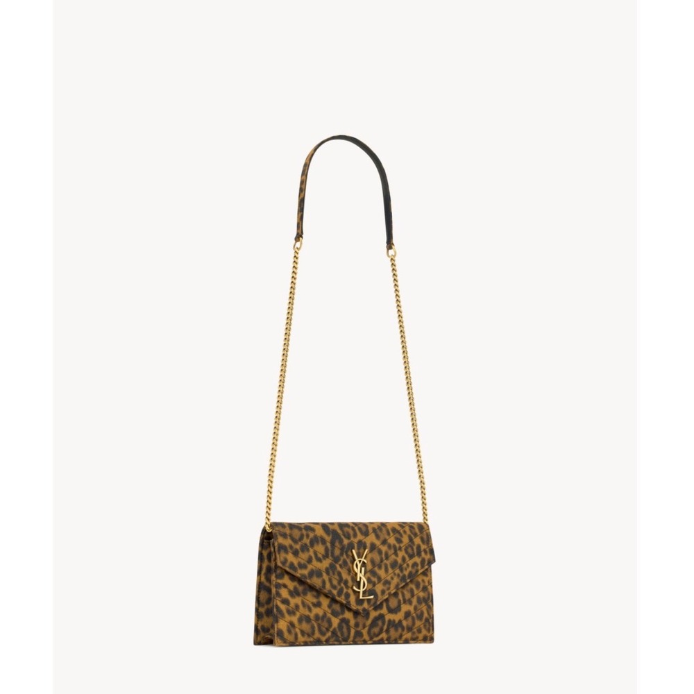 YSL Saint Laurent Leopard CASSANDRE ENVELOPE CHAIN WALLET IN CANVAS New